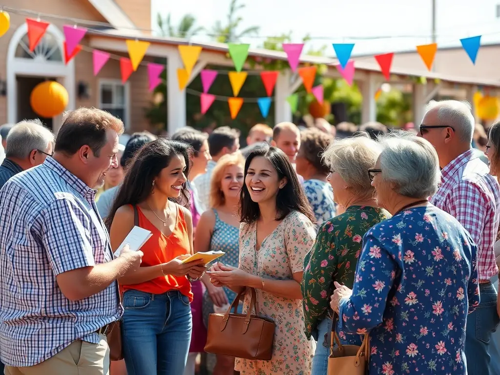 A lively scene of community members laughing and interacting during a social event organized by GYM PLURIELLES ET BIEN ETRE A MATIGNON, showcasing the strong social bonds and inclusive atmosphere.